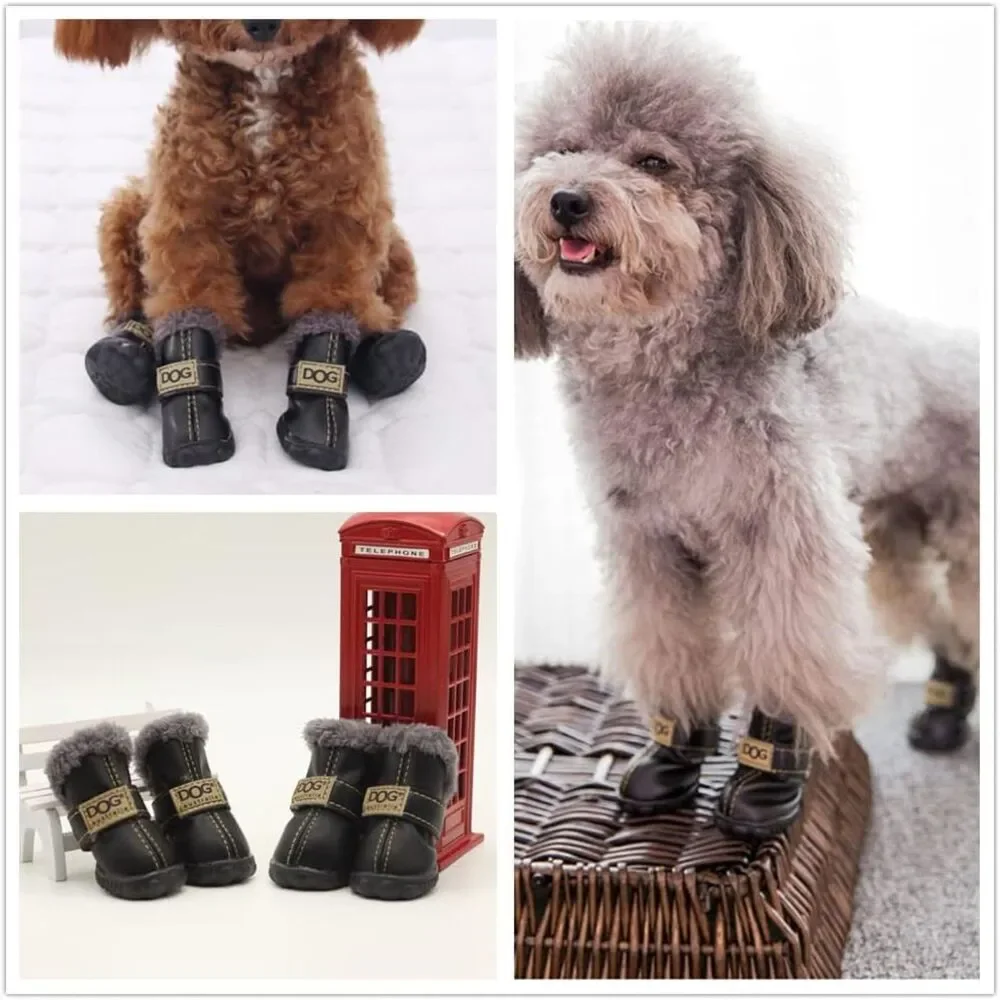 NWT Cozy Paws Black Fur-Lined Dog Boots Size 2 | Small Breed Winter Booties